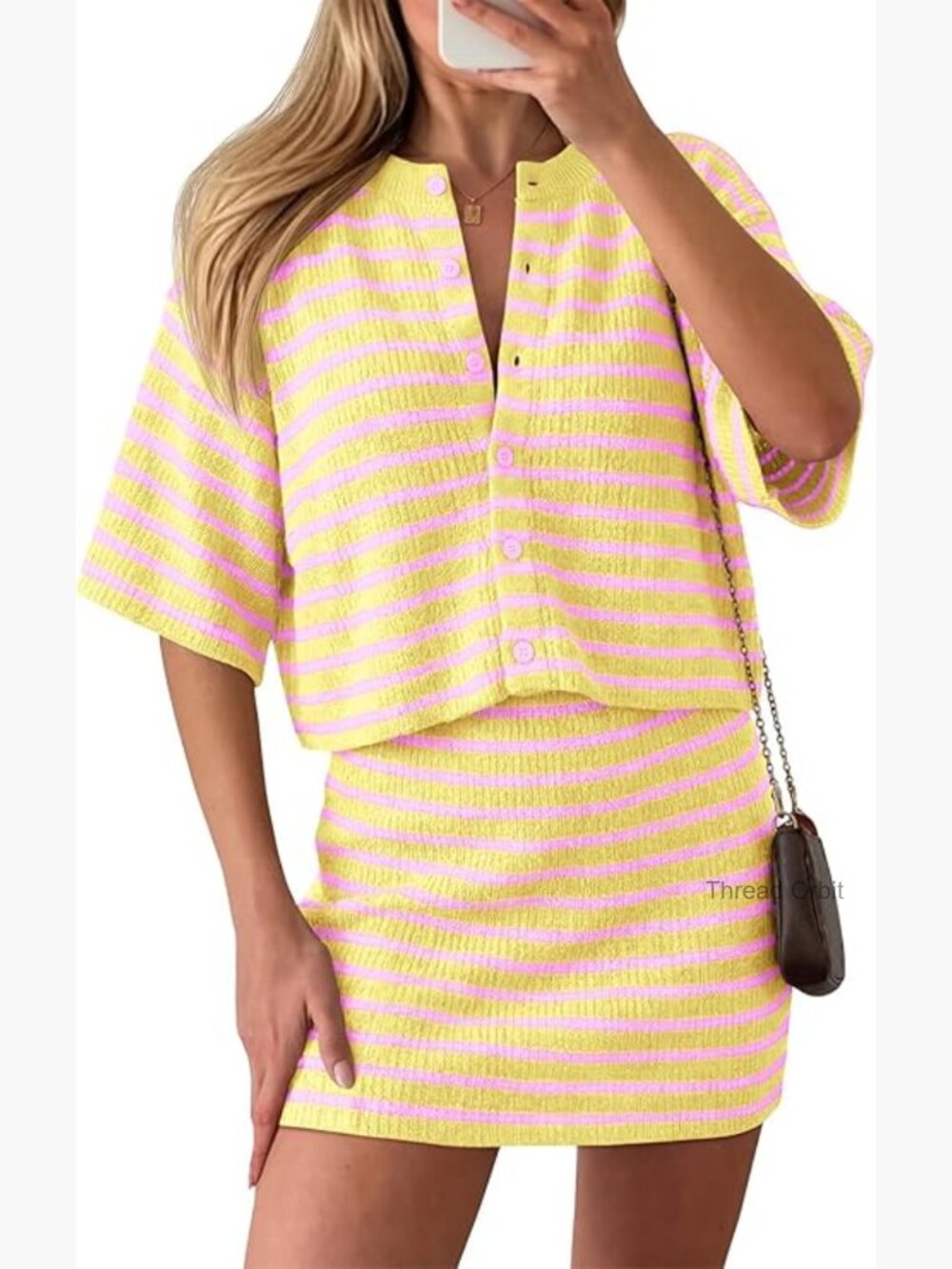 Women's Yellow & Pink Striped Two-Piece Set